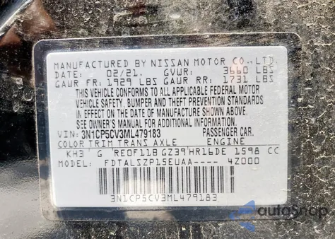 2021 Nissan Kicks Sv from USA, damaged, VIN 3N1CP5CV3ML479183